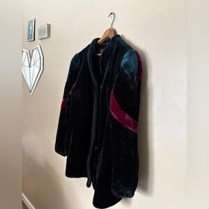 Vintage 1970s Borgazia black faux fur coat glam retro disco striped sz L/XL RARE